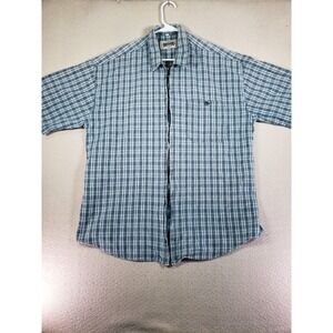 Courage Shirt Mens XL Blue Plaid Collared Full Zip Up Short Sleeve Collar Y2K